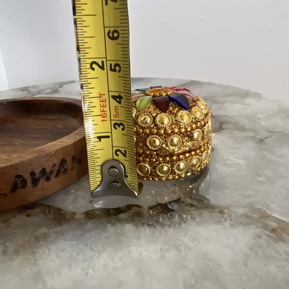 Vintage Palawan Philippines Wood Dish & Indian Jeweled Kumkum Ring Pill Box Lot